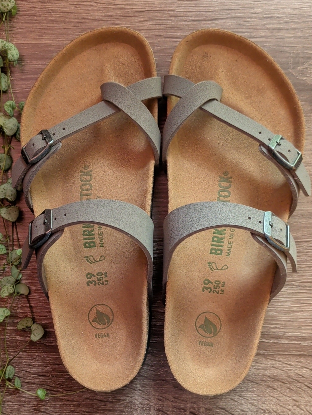 Birkenstock Women's Taupe Vegan Cross-Strap Sandals